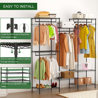 Portant à vêtements robuste Garvee avec étagères et barres de suspension réglables, en acier inoxydable, autoportant et portable, idéal pour la chambre et l'entrée, grand format, argenté.