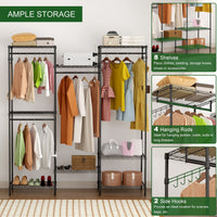 Portant à vêtements robuste Garvee avec étagères et barres de suspension réglables, en acier inoxydable, autoportant et portable, idéal pour la chambre et l'entrée, grand format, argenté.