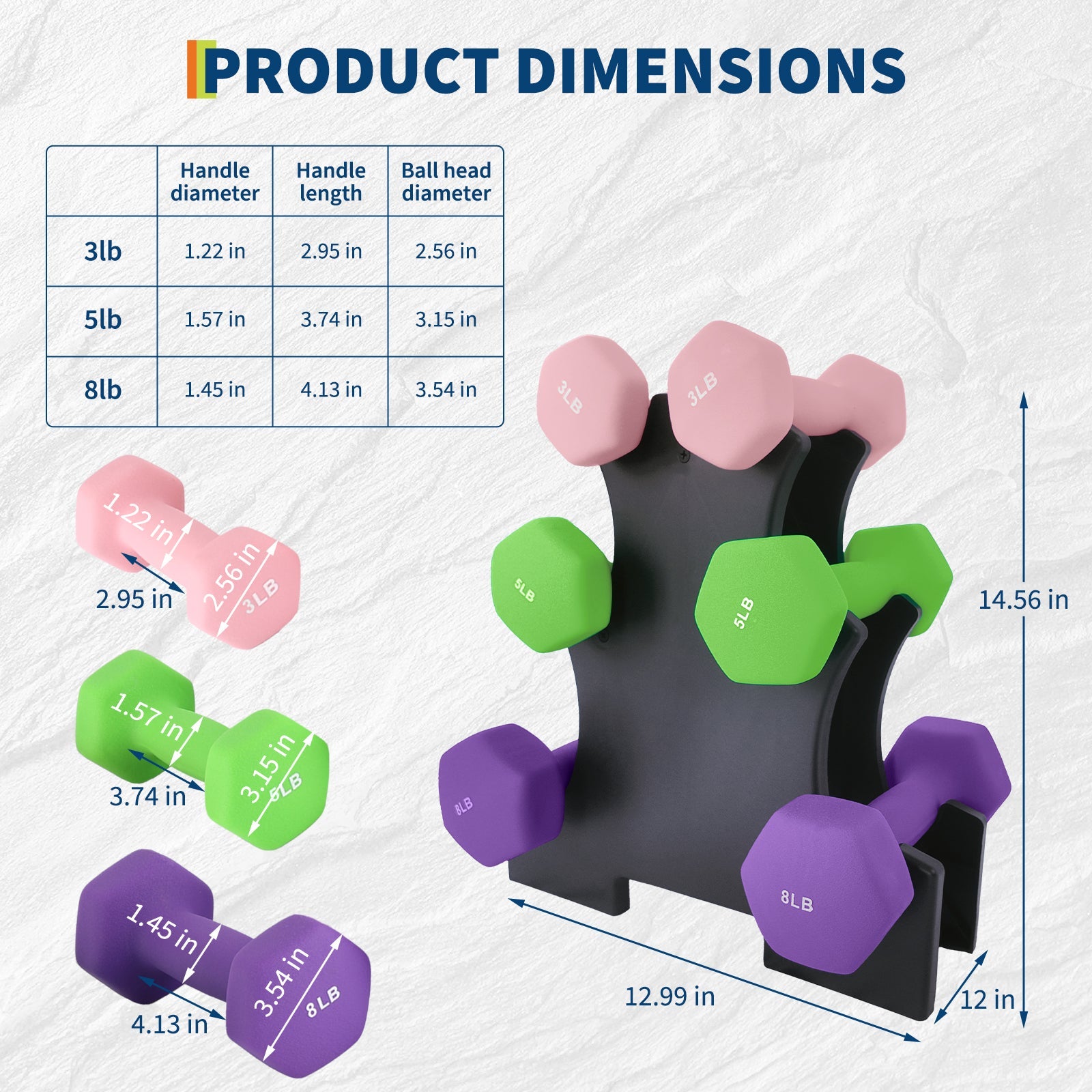 Ensemble d'haltères Garvee en néoprène 3+5+8 lbs, revêtement PVC antidérapant, forme hexagonale, pour les entraînements à domicile