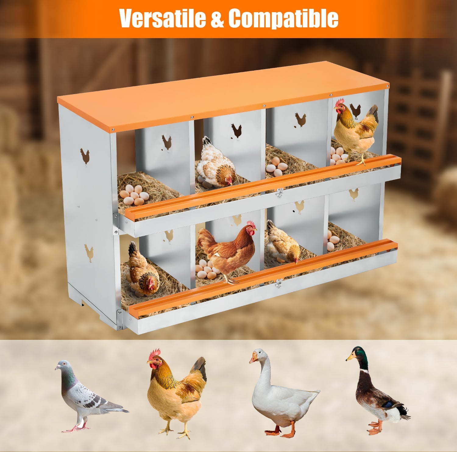 Nichoirs Garvee pour poules, 8 compartiments, en métal galvanisé, avec ventilation, pour poulailler et poules pondeuses