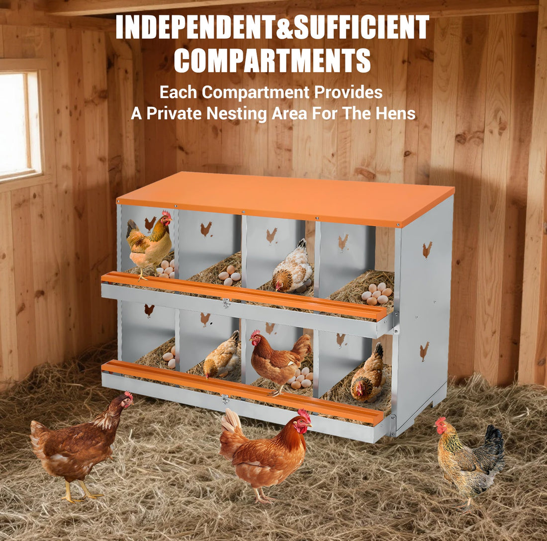 Garvee Nichoirs pour poules, 8 compartiments, en métal galvanisé, avec ventilation, pour poulailler et poules pondeuses