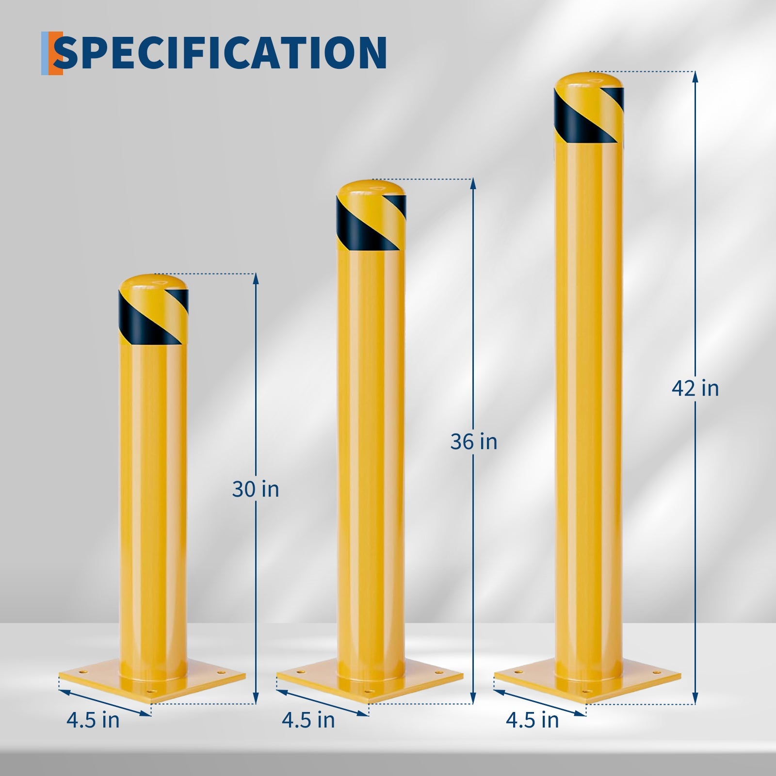 Boules de sécurité robustes en acier Garvee, 107 cm (42 pouces), acier de 3 mm, bande réfléchissante, amovibles, diamètre de 11,4 cm (4,5 pouces), boulon d'ancrage, stationnement et rangement
