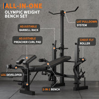 Banc de musculation Garvee 7 en 1 avec extension et flexion des jambes pour la musculation à domicile, réglable et pliable, structure en acier 408 kg, noir