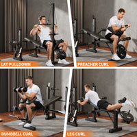 Banc de musculation Garvee 7 en 1 avec extension et flexion des jambes pour la musculation à domicile, réglable et pliable, structure en acier 408 kg, noir