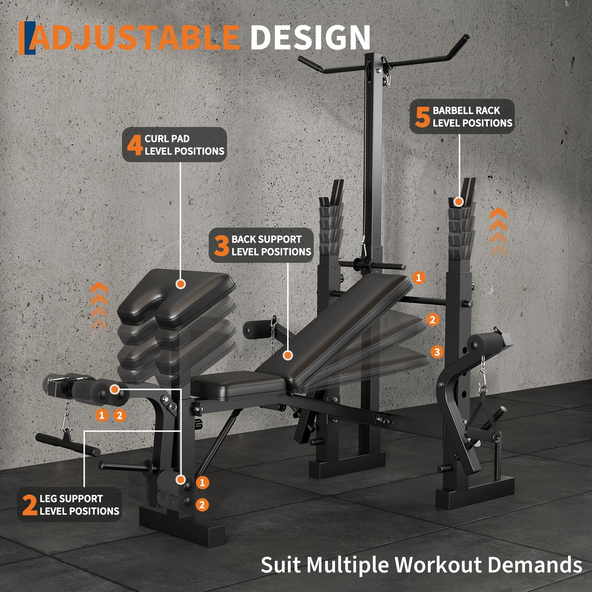 Banc de musculation Garvee 7 en 1 avec extension et flexion des jambes pour la musculation à domicile, réglable et pliable, structure en acier 408 kg, noir