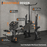 Banc de musculation Garvee 7 en 1 avec extension et flexion des jambes pour la musculation à domicile, réglable et pliable, structure en acier 408 kg, noir