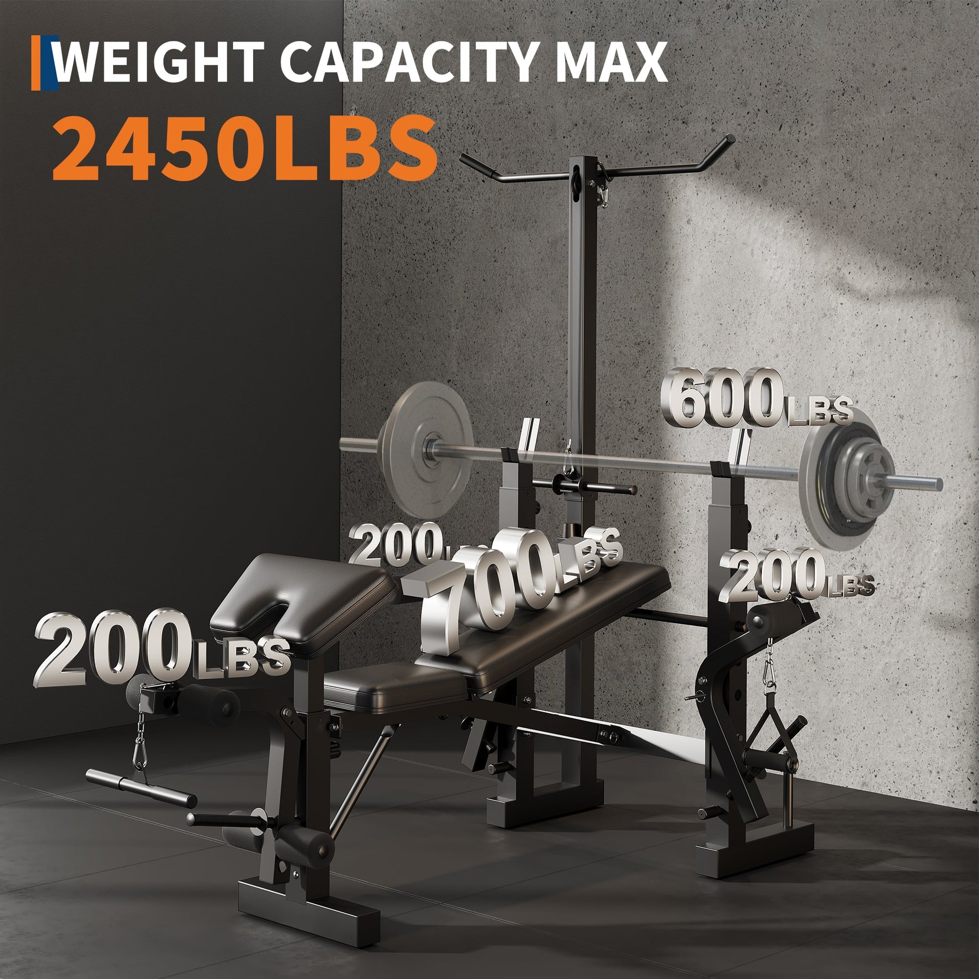 Banc de musculation Garvee 7 en 1 avec extension et flexion des jambes pour la musculation à domicile, réglable et pliable, structure en acier 408 kg, noir