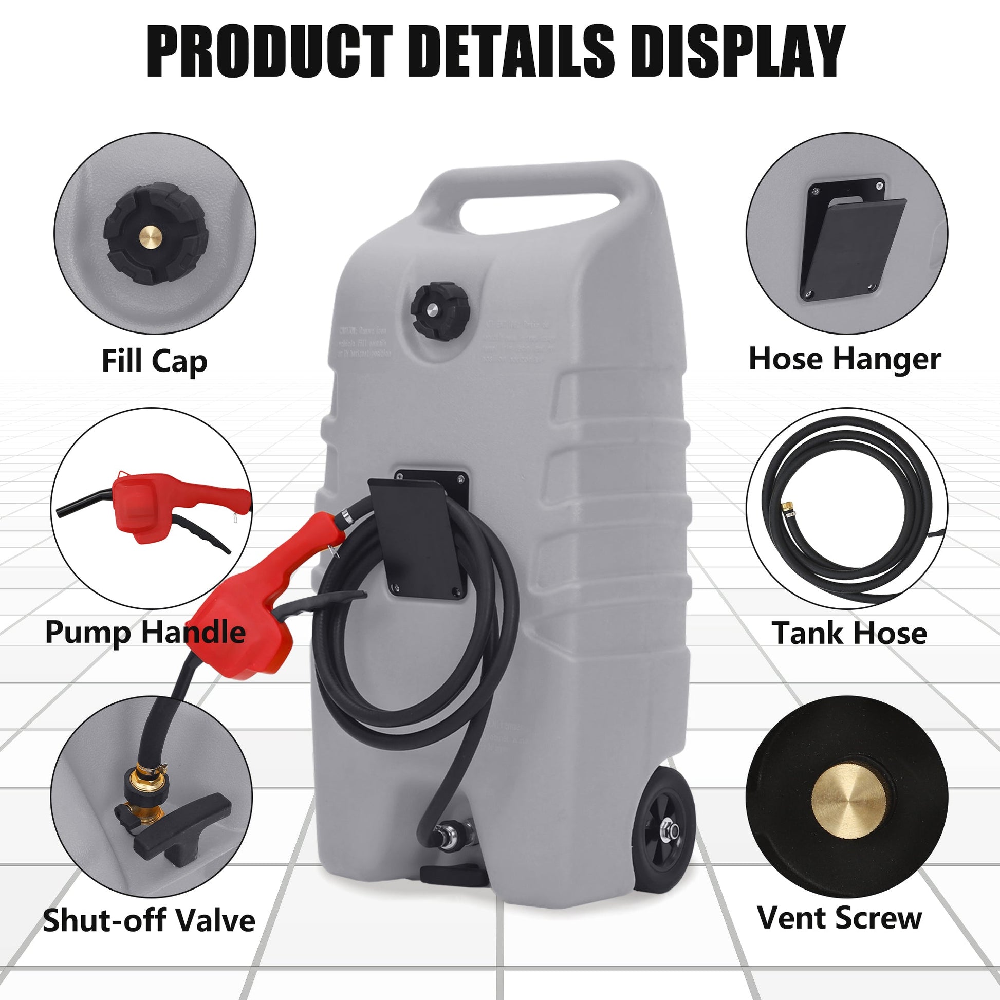 Garvee – Bidon de carburant de 53 L avec pompe, flexible de 3 m (10 ft), anti-fuite, en PEHD résistant aux UV, portable avec roues pour voitures et tondeuses à gazon