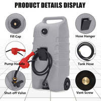 Garvee – Bidon de carburant de 53 L avec pompe, flexible de 3 m (10 ft), anti-fuite, en PEHD résistant aux UV, portable avec roues pour voitures et tondeuses à gazon