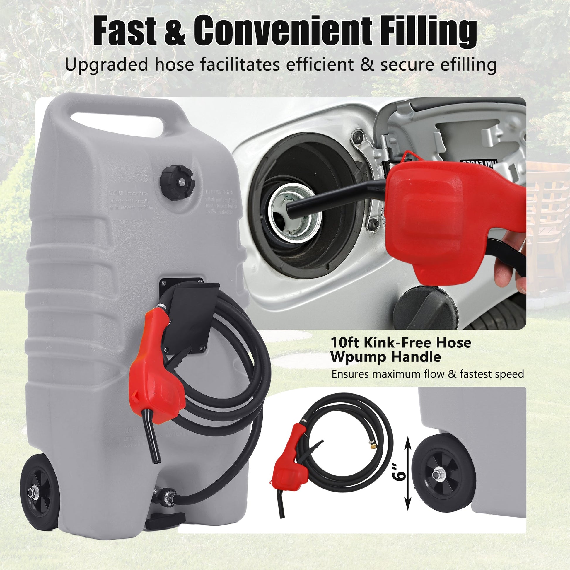 Garvee – Bidon de carburant de 53 L avec pompe, flexible de 3 m (10 ft), anti-fuite, en PEHD résistant aux UV, portable avec roues pour voitures et tondeuses à gazon