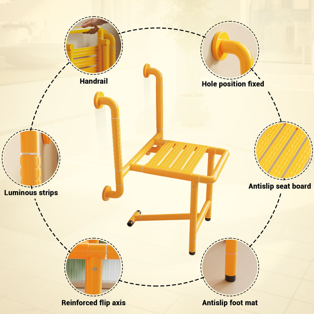 Siège de douche pliable Garvee, tabouret de douche mural, siège de douche pliant, chaise de bain, siège de douche gain de place, tabouret antidérapant pour seniors, enfants et personnes handicapées, supporte jusqu'à 150 kg