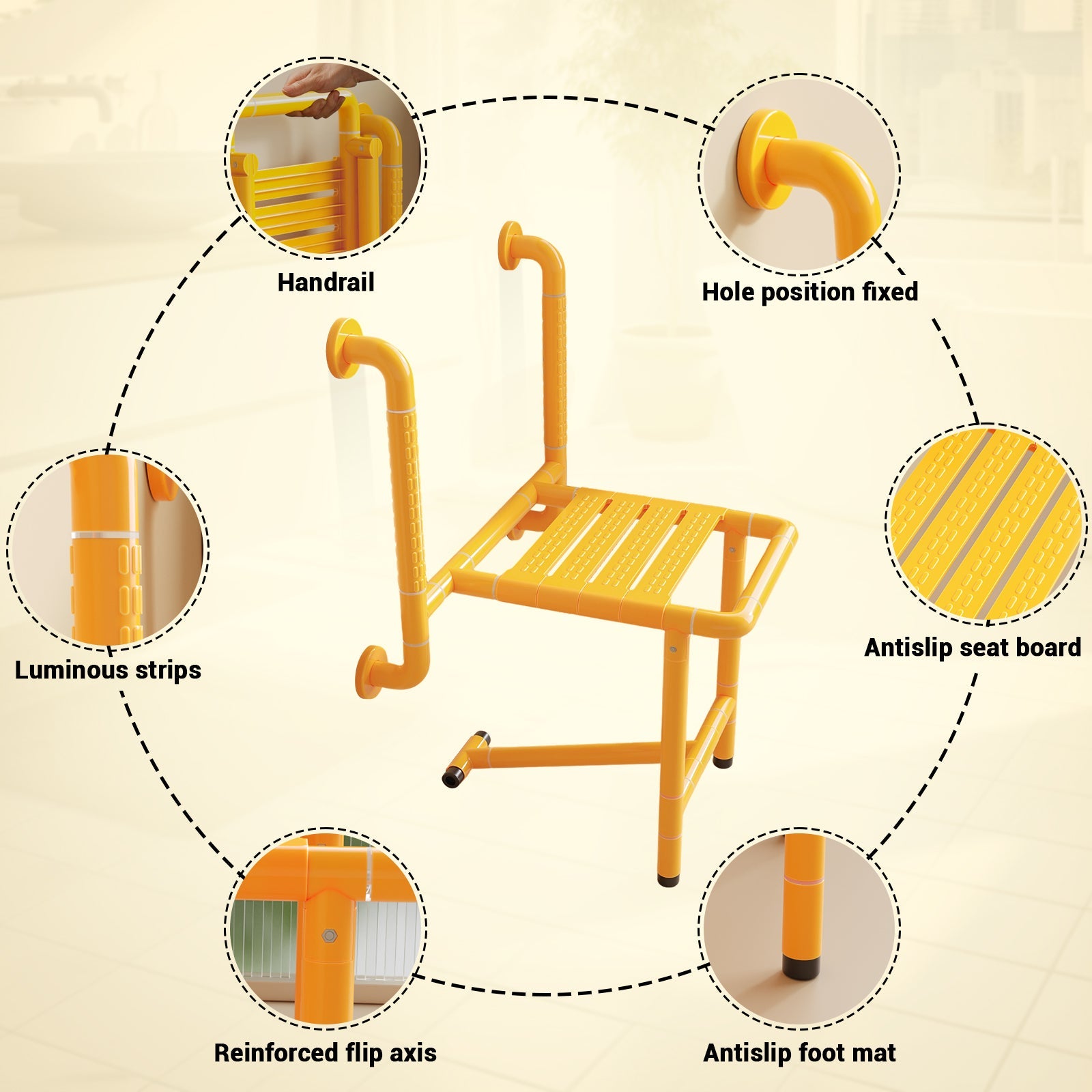 Siège de douche pliable Garvee, tabouret de douche mural, siège de douche pliant, chaise de bain, siège de douche gain de place, tabouret antidérapant pour seniors, enfants et personnes handicapées, supporte jusqu'à 150 kg