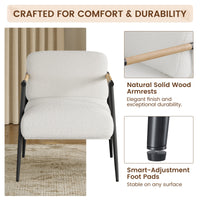 Fauteuil d'appoint moderne Garvee Comfy Chair avec structure en métal et ressorts, revêtement en tissu doux au toucher, accoudoirs en bois et pieds réglables pour salon/chambre