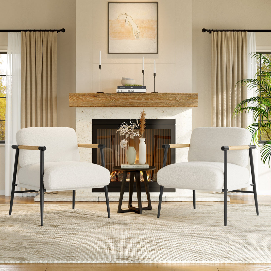 Fauteuil d'appoint moderne Garvee Comfy Chair avec structure en métal et ressorts, revêtement en tissu doux au toucher, accoudoirs en bois et pieds réglables pour salon/chambre