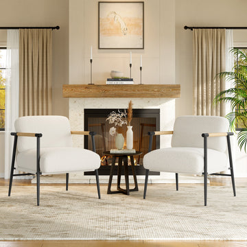 Fauteuil d'appoint moderne Garvee Comfy Chair avec structure en métal et ressorts, revêtement en tissu doux au toucher, accoudoirs en bois et pieds réglables pour salon/chambre