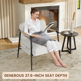 Fauteuil d'appoint moderne Garvee Comfy Chair avec structure en métal et ressorts, revêtement en tissu doux au toucher, accoudoirs en bois et pieds réglables pour salon/chambre
