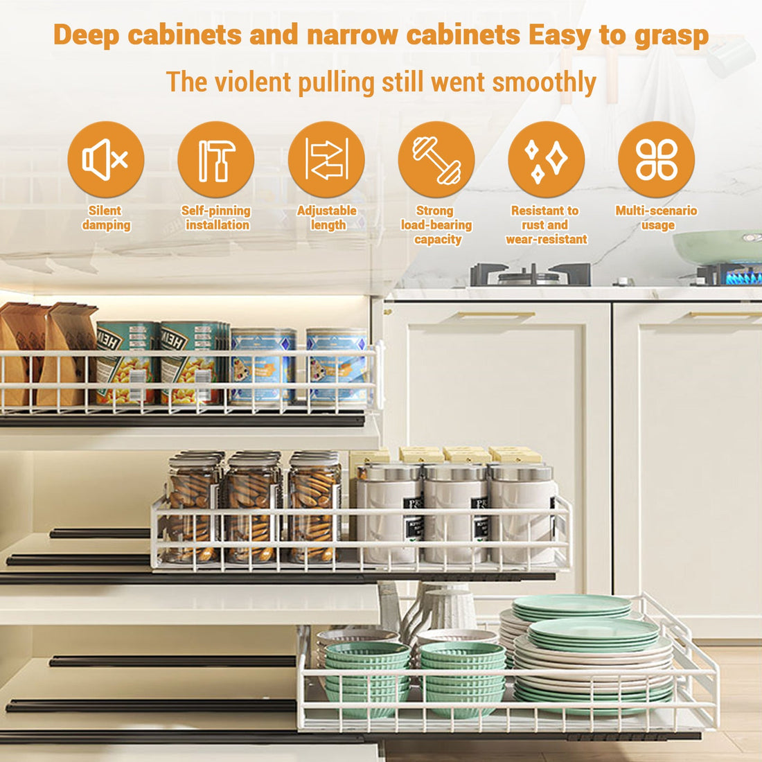 Garvee organisateur de placard coulissant extensible pour cuisine et salle de bain, largeur réglable de 31 à 49 cm, noir, acier au carbone