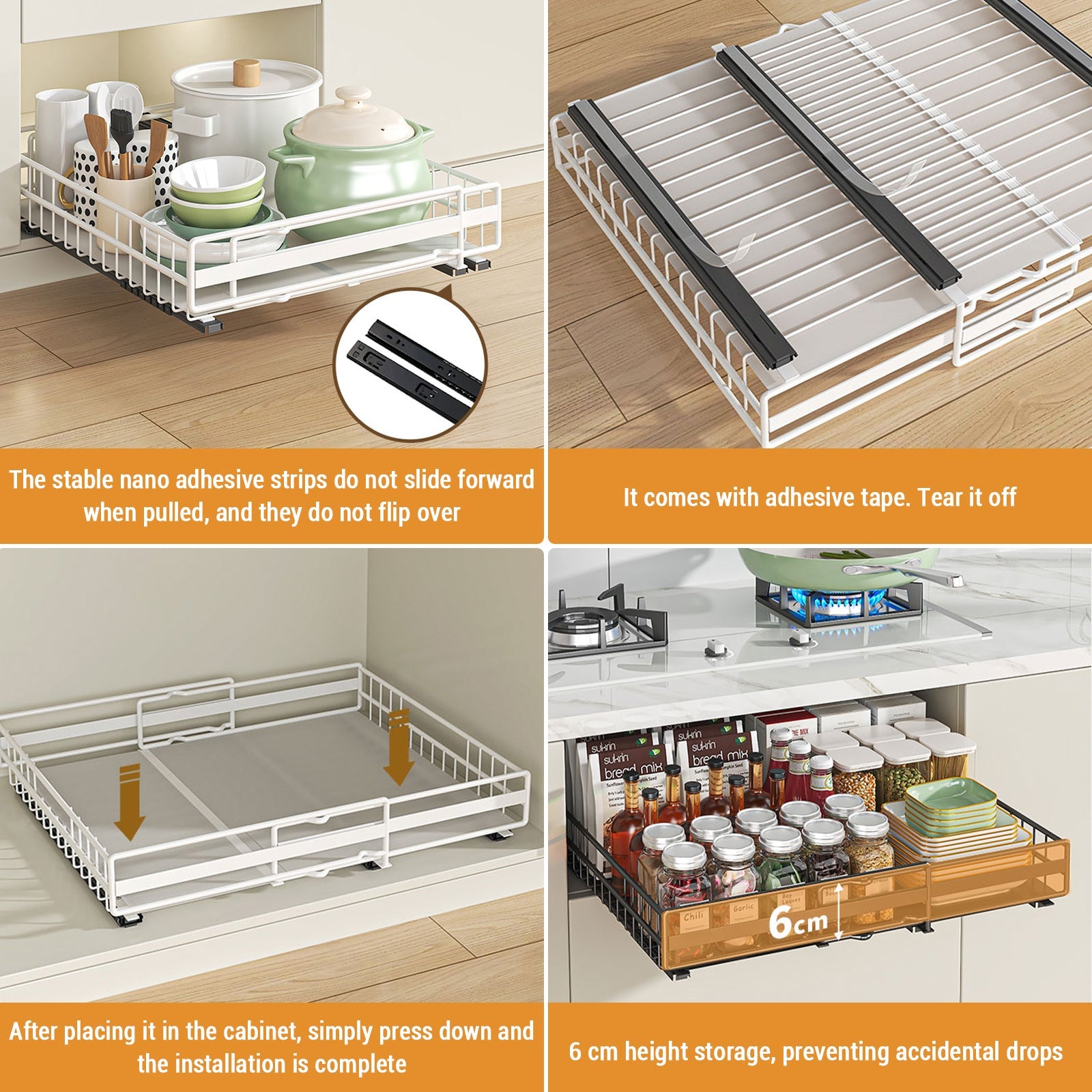 Organisateur de placard extensible Garvee avec 3 rails réglables, acier au carbone, pour cuisine et salle de bain, 31-49 cm, noir