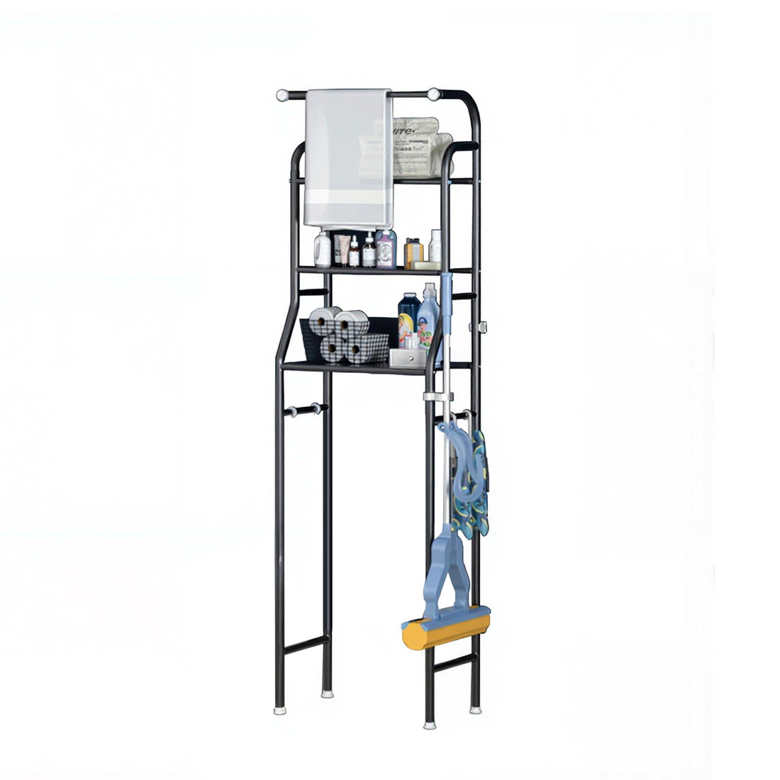 Étagère de toilette Garvee, étagère de salle de bain multifonctionnelle à 3 niveaux, étagère à poser au-dessus des toilettes avec paniers de rangement, étagère gain de place, facile à monter, 47 x 25 x 160 cm, noire