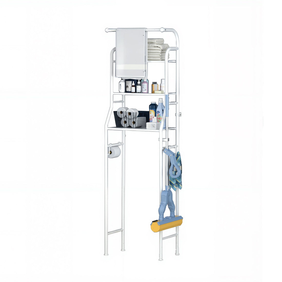 Étagère de toilette Garvee, rangement à 3 niveaux à suspendre au-dessus des toilettes, étagère métallique pour machine à laver, meuble de toilette gain de place pour salle de bain, toilettes ou buanderie, 47 x 25 x 160 cm, blanc