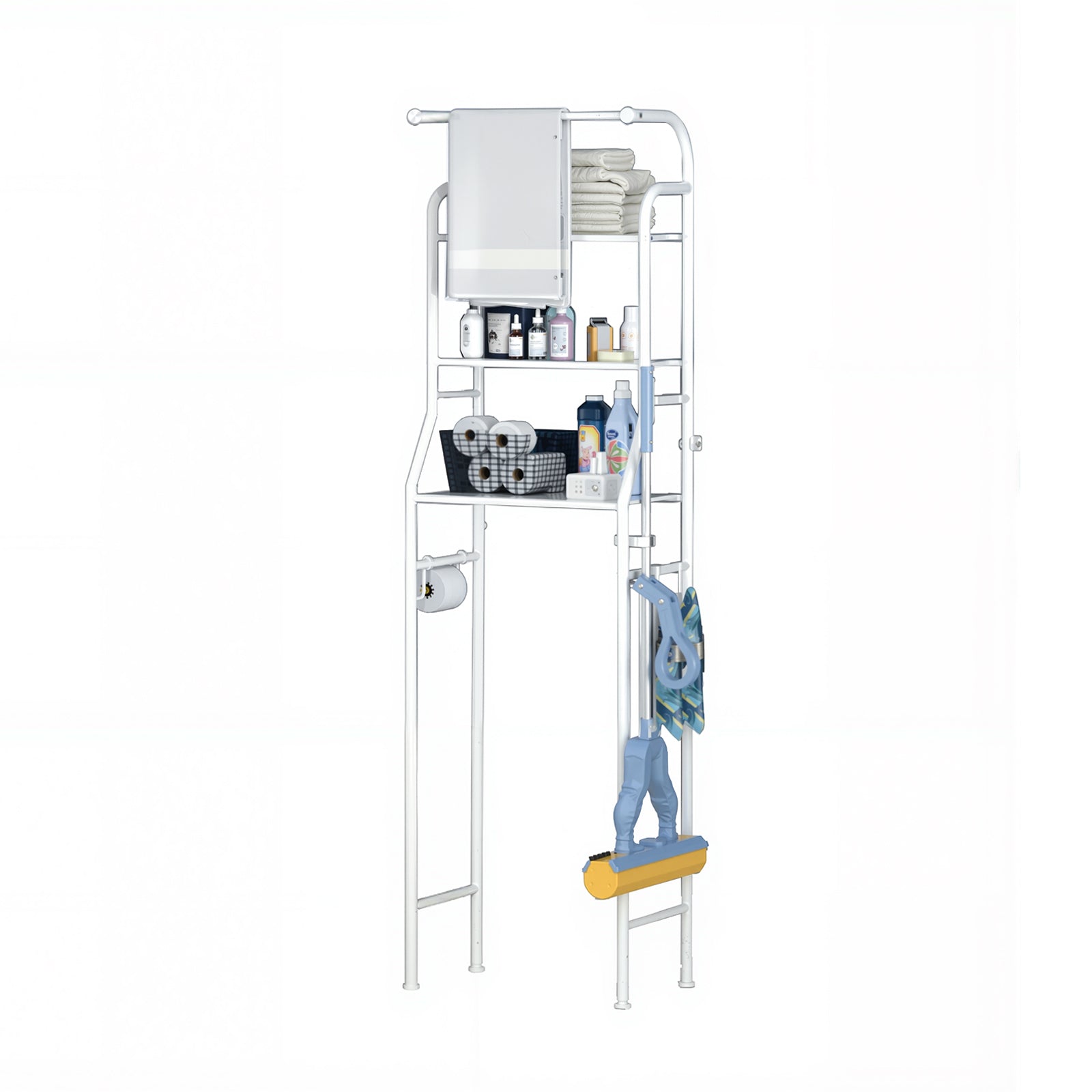 Étagère de toilette Garvee, rangement à 3 niveaux à suspendre au-dessus des toilettes, étagère métallique pour machine à laver, meuble de toilette gain de place pour salle de bain, toilettes ou buanderie, 47 x 25 x 160 cm, blanc