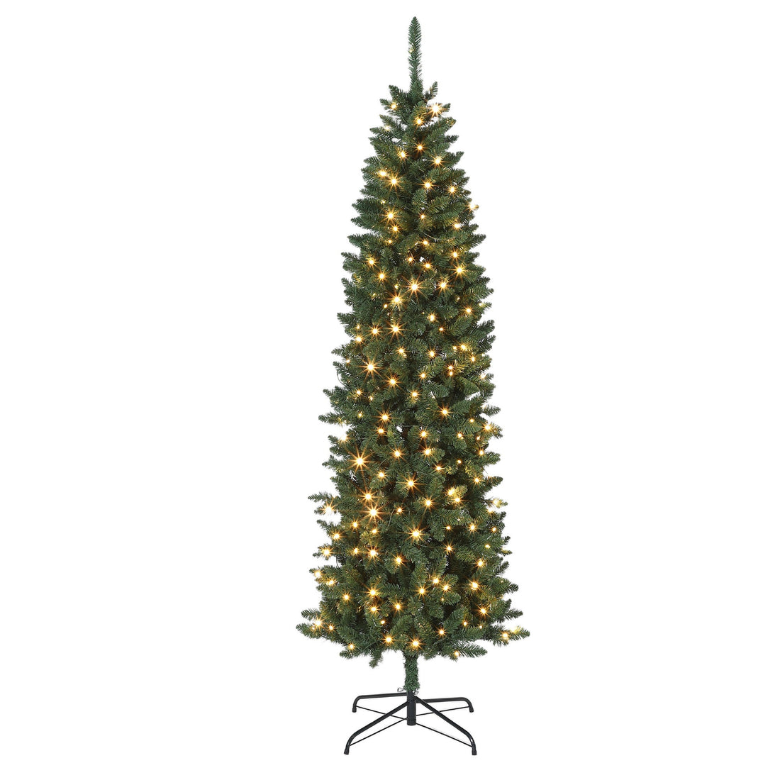 Sapin de Noël Garvee 230 cm pré-illuminé – 250 LED multicolores, sapin crayon en PVC avec pédale et sac de transport