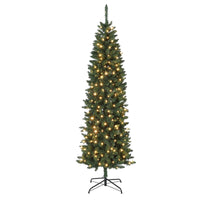 Sapin de Noël Garvee 230 cm pré-illuminé – 250 LED multicolores, sapin crayon en PVC avec pédale et sac de transport