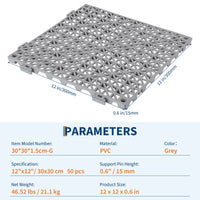 Tapis de drainage modulaires en PVC Garvee, ensemble de 50 pièces, 30 x 30 cm, antidérapants et résistants, pour garage, jardin et piscine, noirs.
