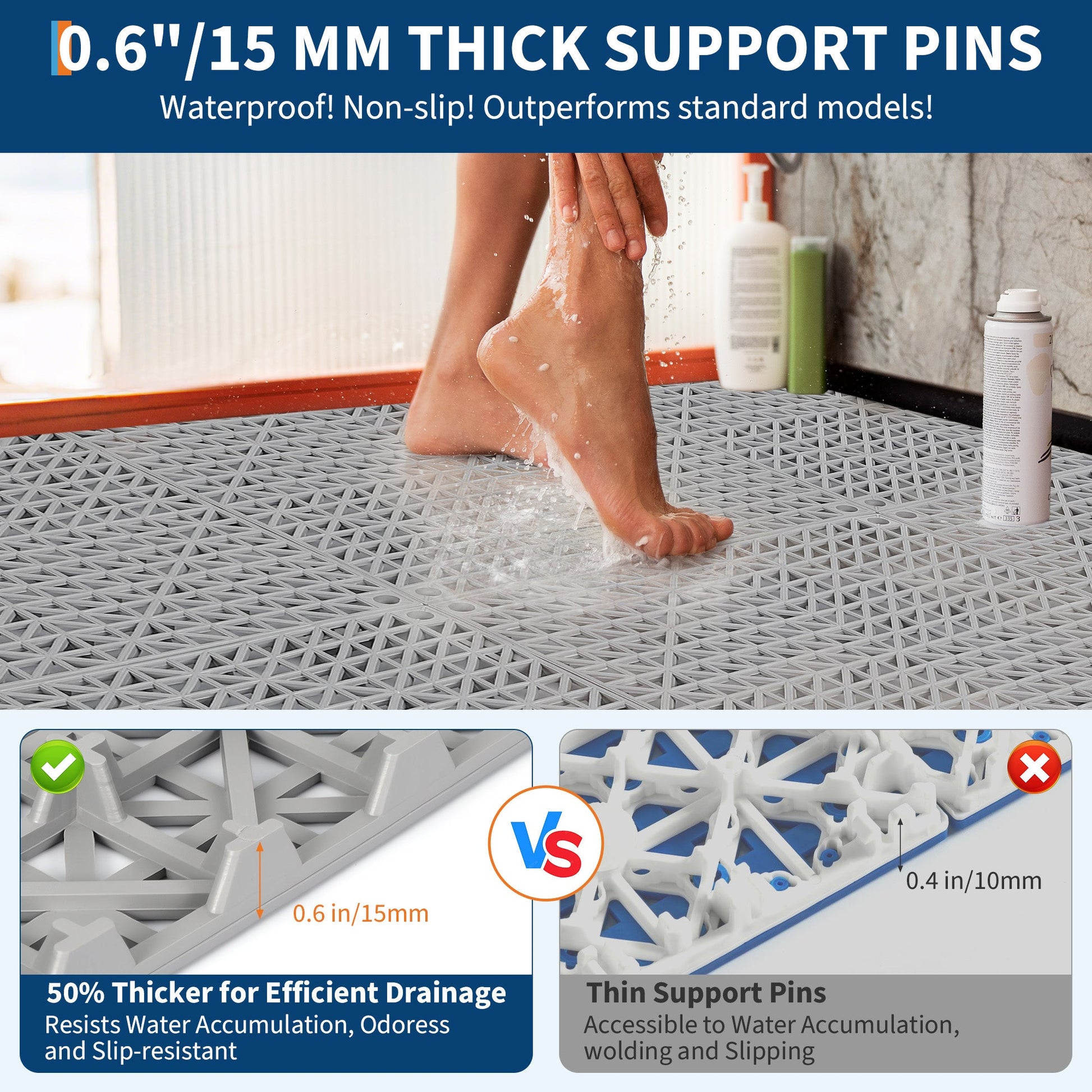 Tapis de drainage modulaires en PVC Garvee, ensemble de 50 pièces, 30 x 30 cm, antidérapants et résistants, pour garage, jardin et piscine, noirs.