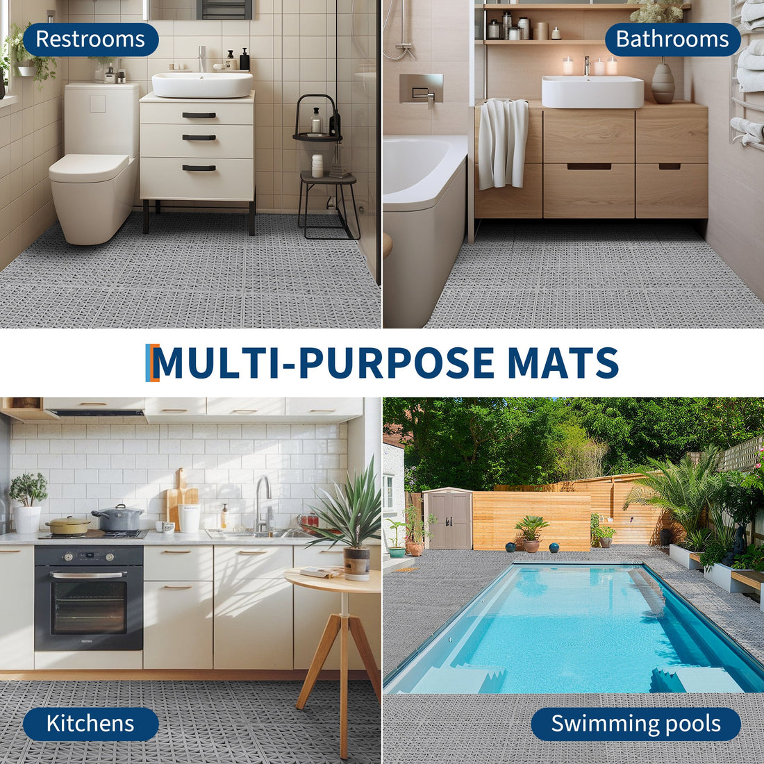 Tapis de drainage modulaires en PVC Garvee, ensemble de 50 pièces, 30 x 30 cm, antidérapants et résistants, pour garage, jardin et piscine, noirs.