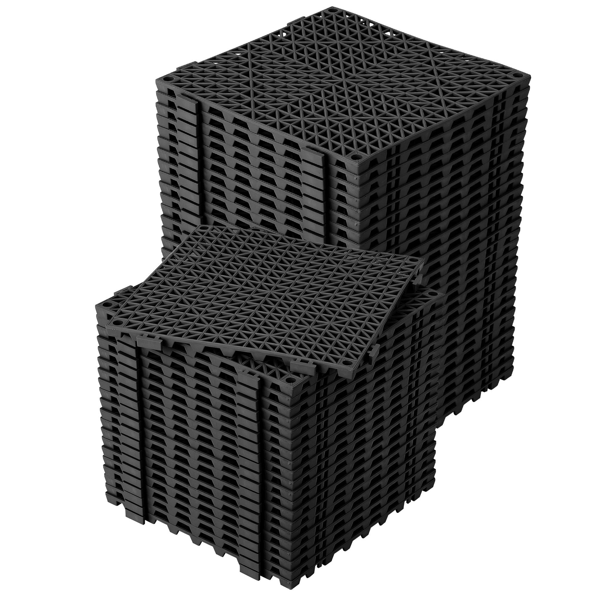 Garvee Coussin modulaire emboîtable, 50 pièces, tapis de drainage en PVC noir 30 x 30 cm pour garage, jardin, piscine, extérieur, antidérapant et durable
