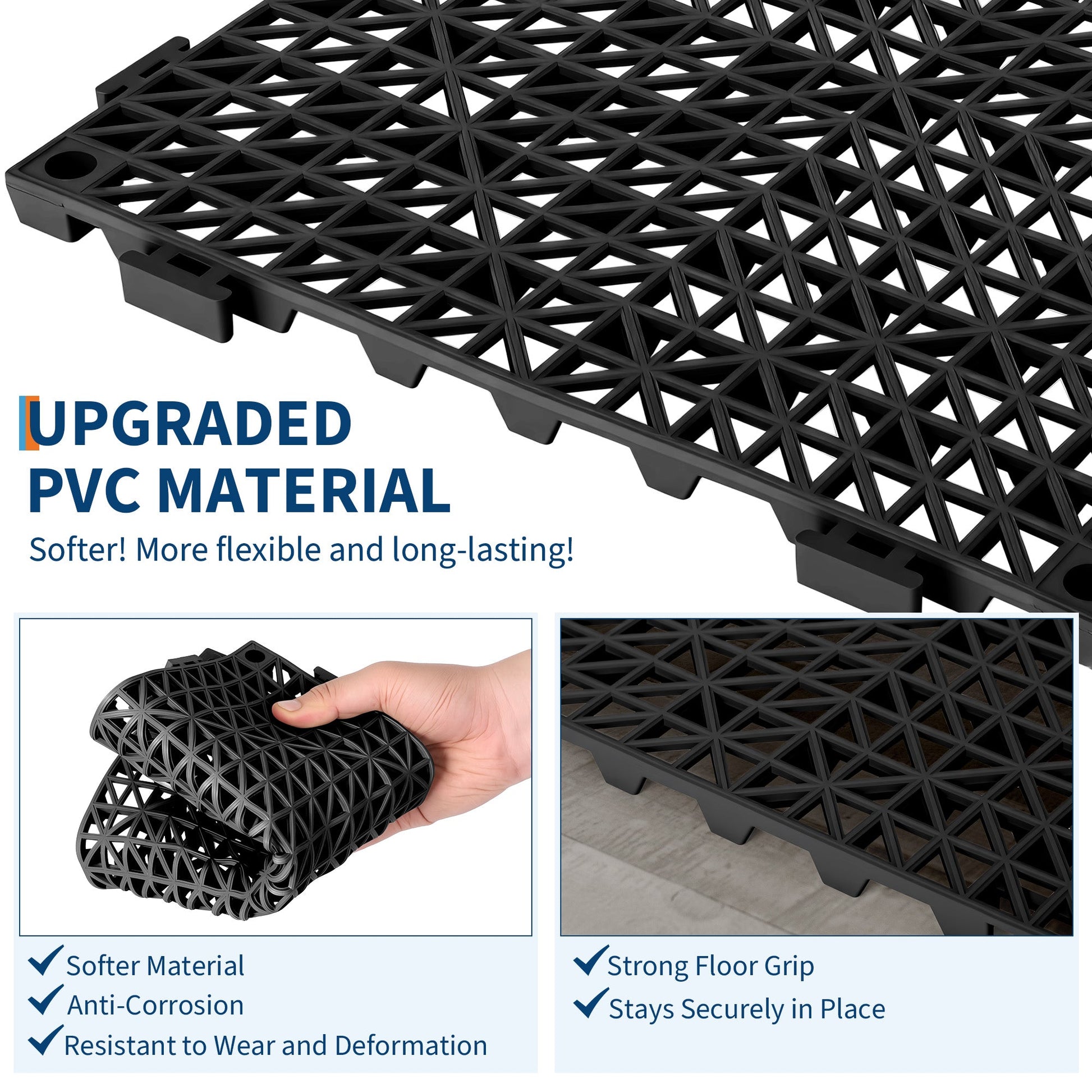 Garvee Coussin modulaire emboîtable, 50 pièces, tapis de drainage en PVC noir 30 x 30 cm pour garage, jardin, piscine, extérieur, antidérapant et durable