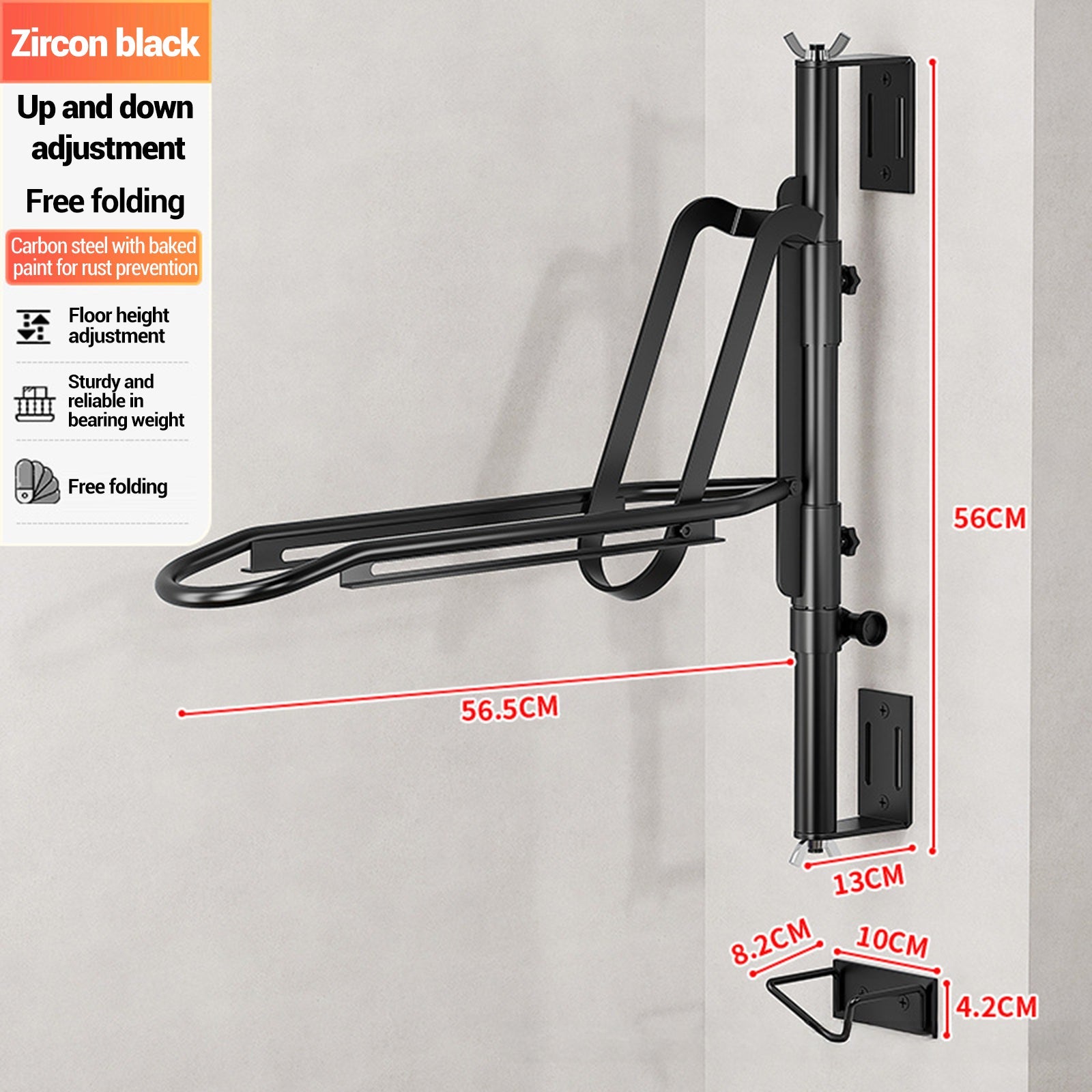 Support mural pour vélo Garvee en acier au carbone robuste, peu encombrant, réglable en hauteur, pliable, noir, idéal pour le garage