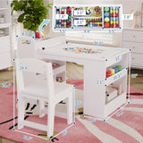 Garvee Table d'Art Enfant avec 2 Chaises, Bureau Bois Activité avec Rangement grand, Surface et Papier Fixe, mobilier stable et, Maison et Crèche - blanc3