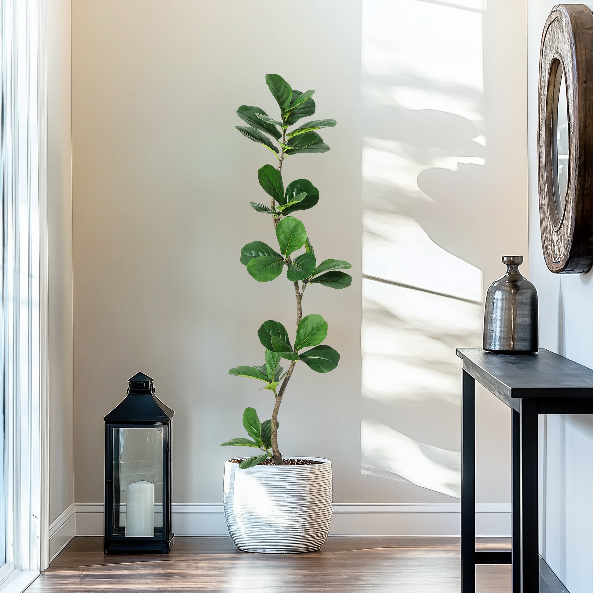 Garvee Ficus Lyrata Artificiel 152 cm, Plante Réaliste et Flexible en PP pour Intérieur et Extérieur, Maison et Bureau, Vert