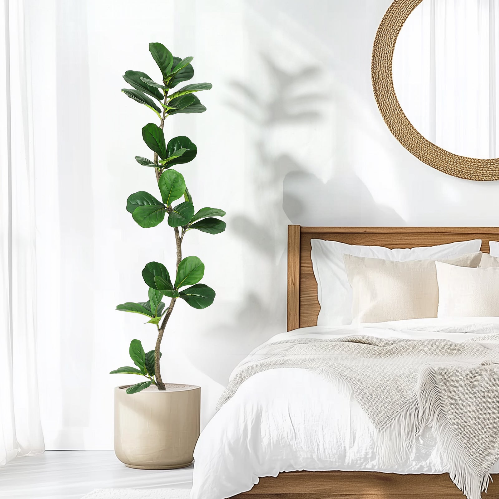 Garvee Ficus Lyrata Artificiel 152 cm, Plante Réaliste et Flexible en PP pour Intérieur et Extérieur, Maison et Bureau, Vert