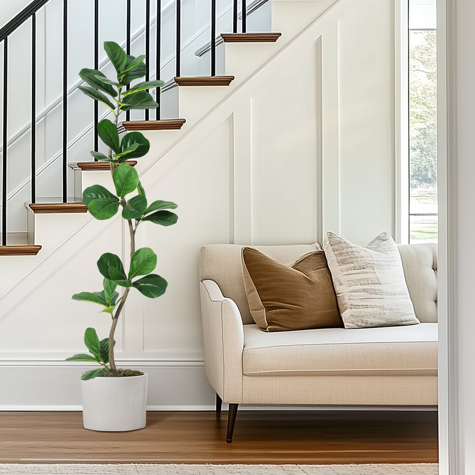 Garvee Ficus Lyrata Artificiel 152 cm, Plante Réaliste et Flexible en PP pour Intérieur et Extérieur, Maison et Bureau, Vert