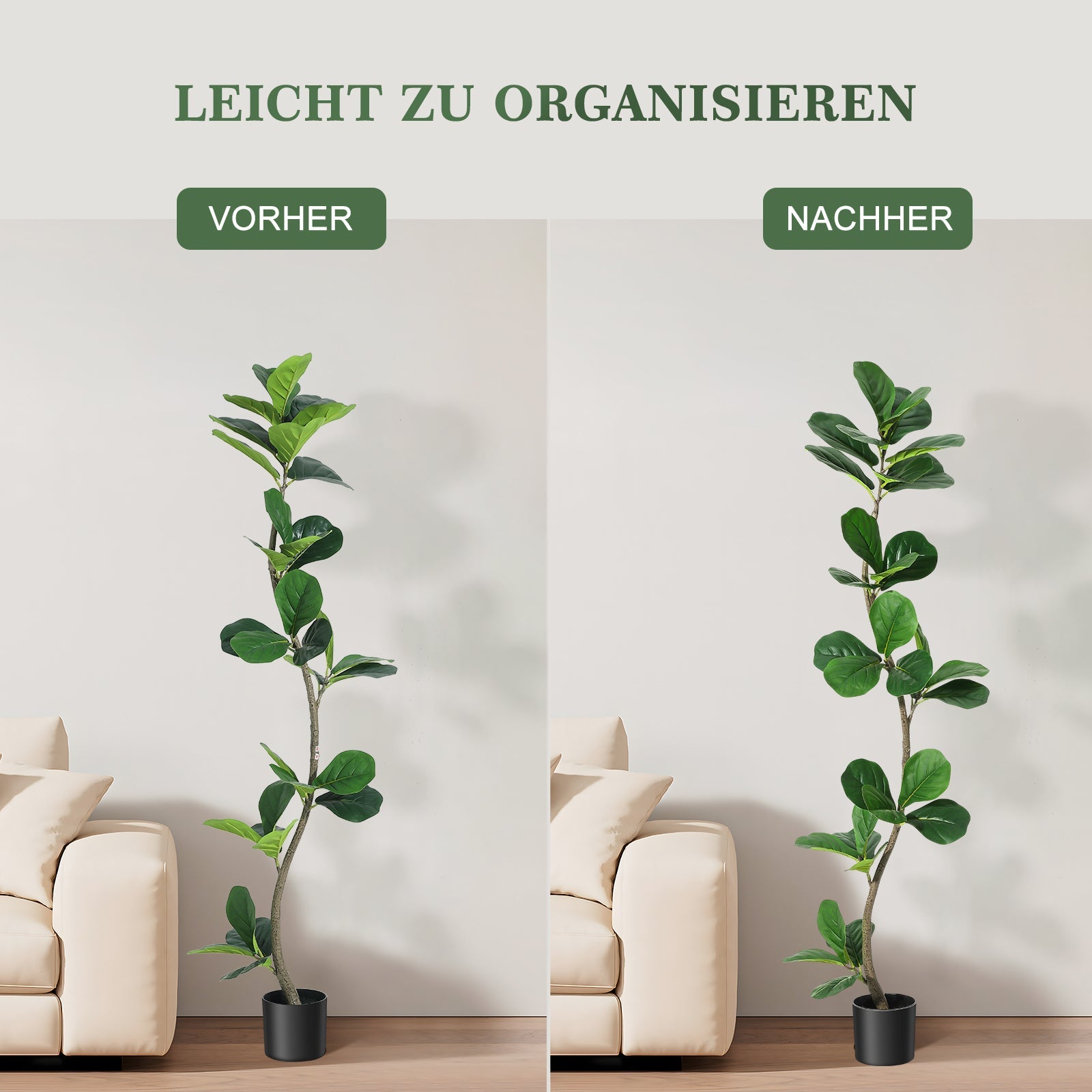 Garvee Ficus Lyrata Artificiel 152 cm, Plante Réaliste et Flexible en PP pour Intérieur et Extérieur, Maison et Bureau, Vert