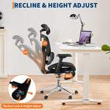 Garvee Chaise De Bureau Ergonomique Avec Dossier En maille respirante Haut, Accoudoirs 3D Réglables, Soutien Lombaire, Appui-Tête, Repose-Pieds, Roulettes Silencieuses, Cadre En Métal, Télétravail, Noir