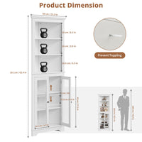 Meuble d'angle Garvee de 162,5 cm de haut avec 2 portes vitrées et étagères réglables pour salon et cuisine, blanc, gain de place