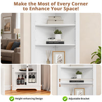 Meuble d'angle Garvee de 162,5 cm de haut avec 2 portes vitrées et étagères réglables pour salon et cuisine, blanc, gain de place