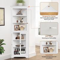 Meuble d'angle Garvee de 162,5 cm de haut avec 2 portes vitrées et étagères réglables pour salon et cuisine, blanc, gain de place