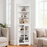 Meuble d'angle Garvee de 162,5 cm de haut avec 2 portes vitrées et étagères réglables pour salon et cuisine, blanc, gain de place