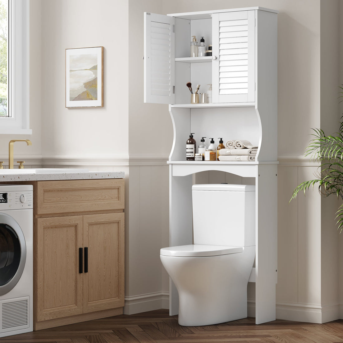 Meuble de rangement Garvee à suspendre au-dessus des toilettes, 3 niveaux avec étagères réglables, pour salles de bains, blanc, gain de place