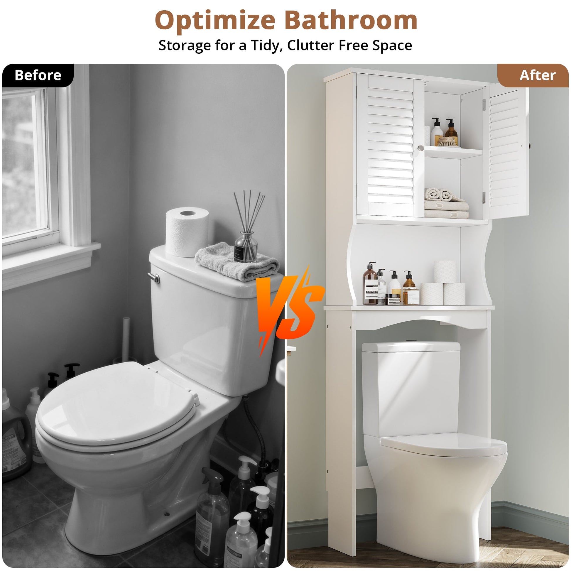 Meuble de rangement Garvee à suspendre au-dessus des toilettes, 3 niveaux avec étagères réglables, pour salles de bains, blanc, gain de place
