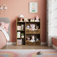 Étagère à jouets Garvee pour enfants, à 3 niveaux et 5 compartiments, en MDF robuste, multifonctionnelle pour chambre et crèche, compacte et blanche.