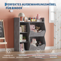 Étagère à jouets Garvee pour enfants à 3 niveaux et 5 compartiments, double face, grise, pour chambre et crèche, en MDF robuste et polyvalente.