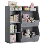 Garvee Étagère à jouets pour enfants à 3 niveaux et 5 compartiments, double face, grise, pour chambre et crèche, en MDF robuste et polyvalente. - gris