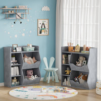 Étagère à jouets Garvee pour enfants à 3 niveaux et 5 compartiments, double face, grise, pour chambre et crèche, en MDF robuste et polyvalente.