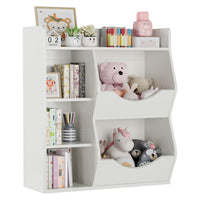 Étagère à jouets Garvee pour enfants, à 3 niveaux et 5 compartiments, double face, en MDF, robuste, idéale pour la chambre et la crèche, polyvalente, blanche.